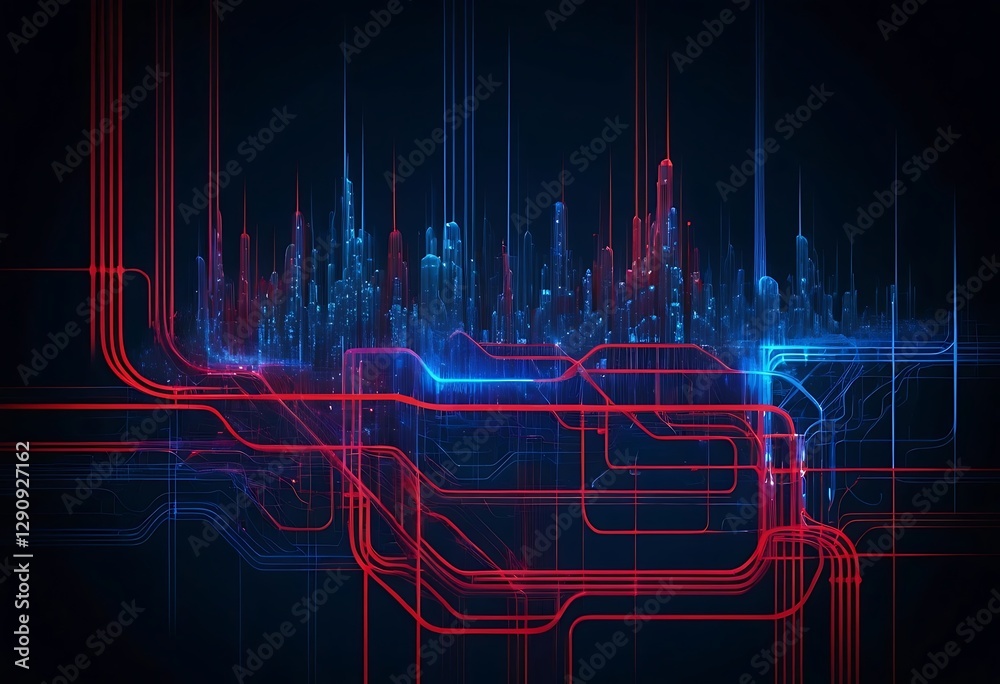 Poster an abstract digital representation of data network infrastructure systems