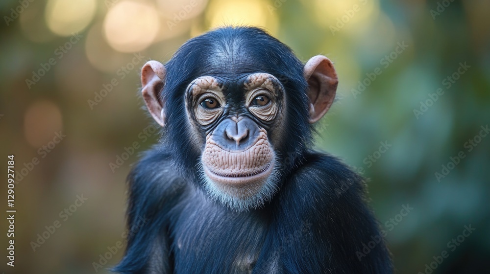 Poster A close-up shot of a monkey's face with a blurred background, ideal for use in illustrations or designs where a monkey's expression is needed
