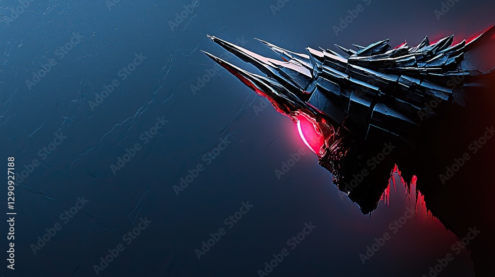 Wall mural abstract digital art depicting a dark, angular, crown-like structure with a glowing red eye.