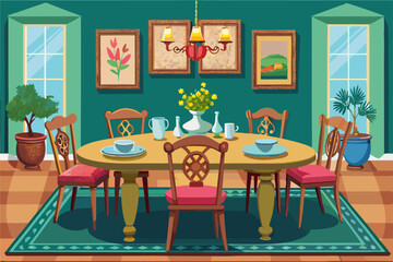 vector of  Traditional dining table and chairs
