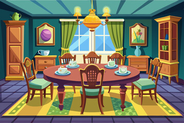 vector of  Traditional dining table and chairs