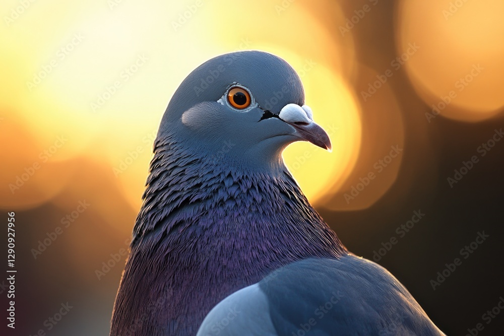 Poster a close-up shot of a pigeon's face with a blurred background