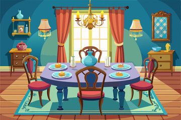 vector of  Traditional dining table and chairs