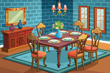 
vector of  Traditional dining table and chairs