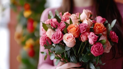 A person holding a bouquet of mixed-colored flowers, perfect for various occasions