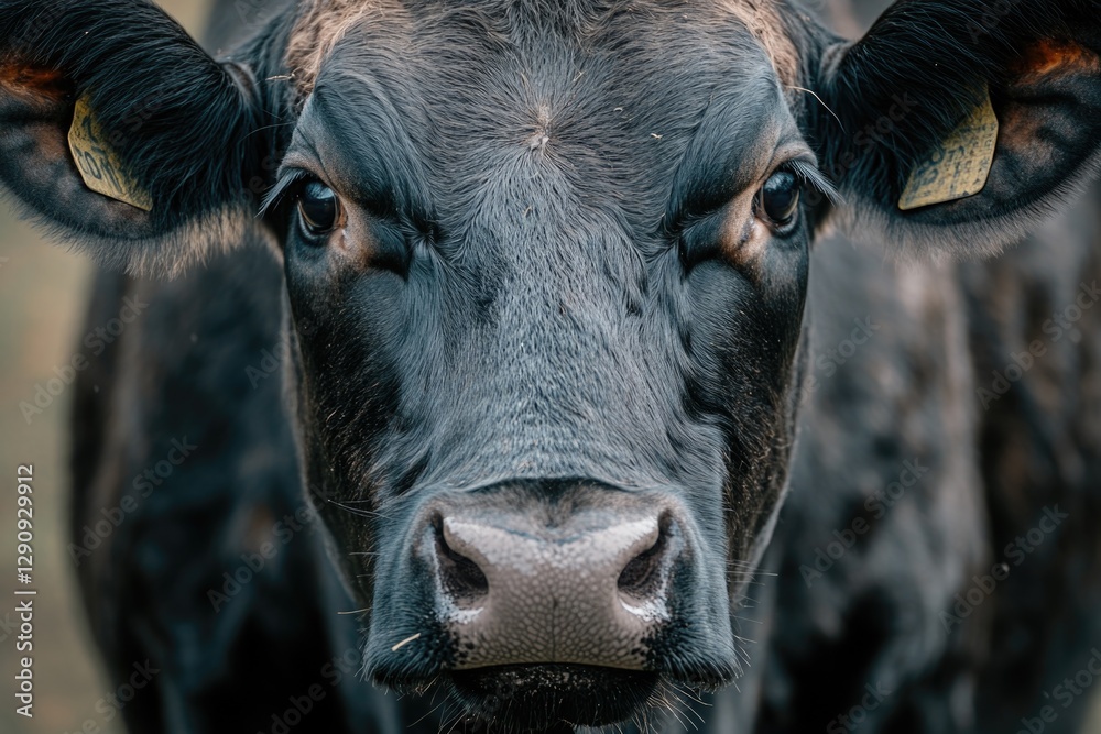 Aufkleber a close-up shot of a black cow's face with distinctive features