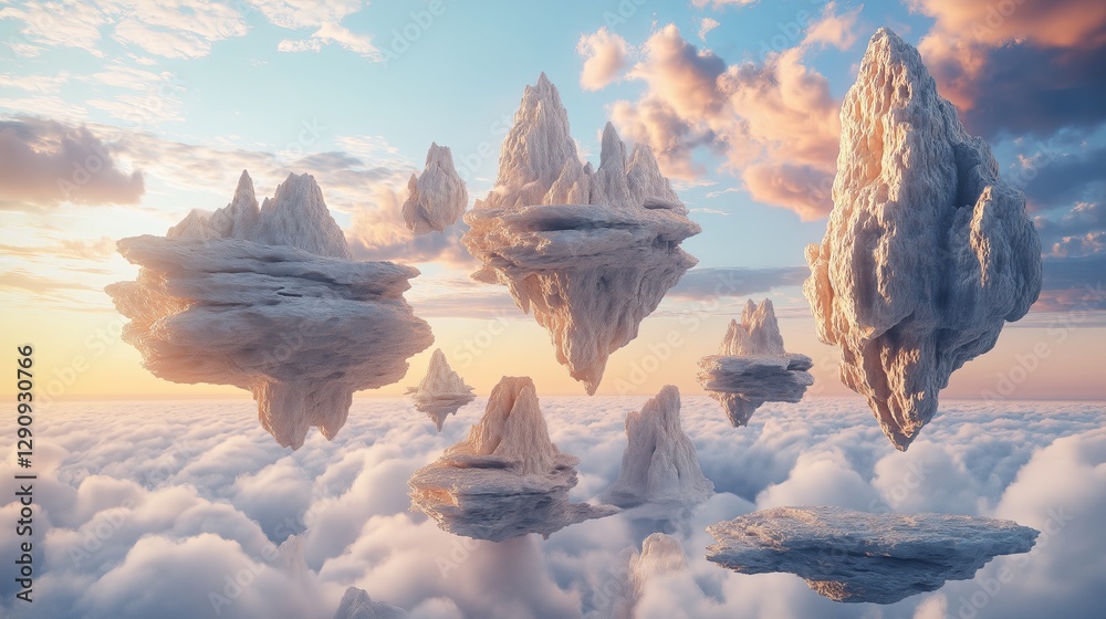 Poster An abstract 3D landscape with surreal floating islands. 