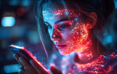 Futuristic Metaverse Hologram on Smartphone with Digital Avatars