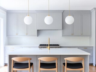 kitchen interior design with island and lighting