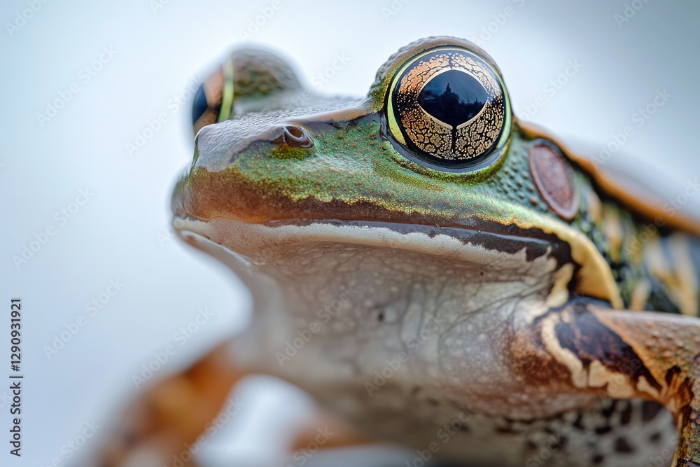 Poster a close-up view of a frog's eye with a blurred background, ideal for use in educational or scientifi