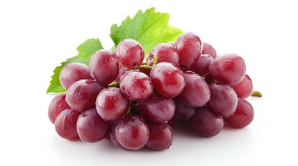 Fototapeta premium Dark Grapes with Leaf, Isolated on White background Concord Grapes with Green Leaf