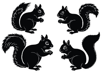 Squirrel Silhouette set black Vector design, Red Squirrel Illustration Vector animal set Design for Printing and Craft Projects