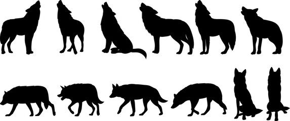dog silhouette, shepherd collection on white background, vector