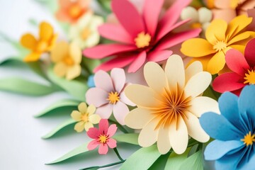 Fototapeta premium A decorative arrangement of paper flowers on a table, perfect for special occasions and events