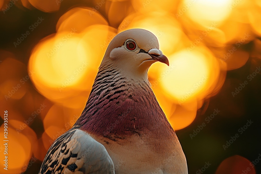 Poster a close-up shot of a pigeon's face with a blurred background