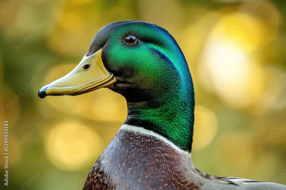 Poster a close-up shot of a duck's face with a blurred background