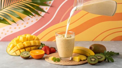 Milk and Fruit Smoothie Pour