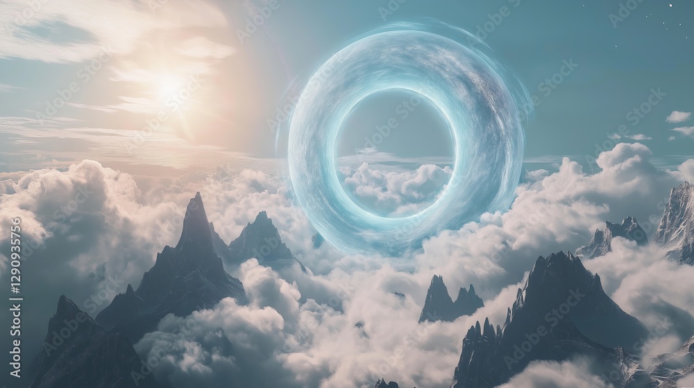 Poster A surreal portal to another dimension floating in the sky.