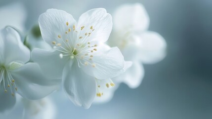 Ultra-sharp macro shot of Youtan Poluo, capturing its ethereal white flowers in a clean, minimalist setting. 