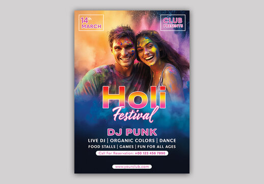 Indian Colors Festival, Holi Celebrations, Editable Flyer or Poster with Text Placeholder. 