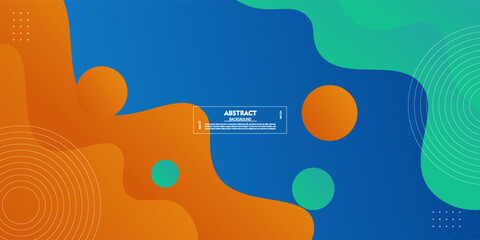 Orange and green geometric business banner design. Creative banner design with wave shapes and lines on bright blue background for template. Vector Eps10