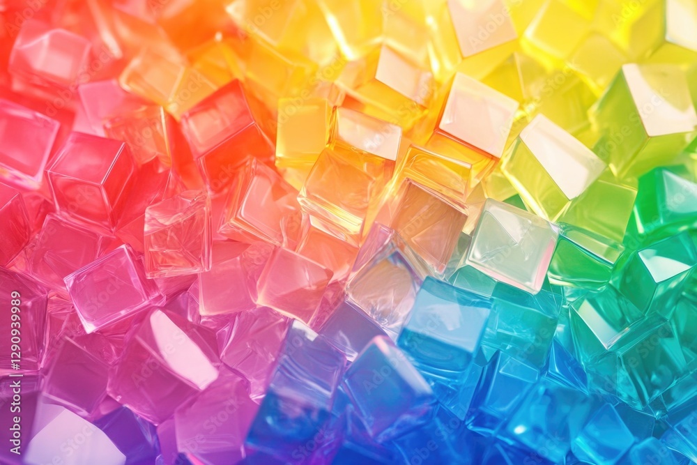 Poster a close-up shot of a colorful ice cube with a vibrant rainbow effect