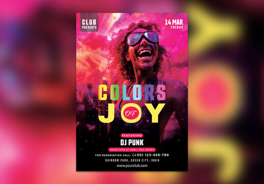 Indian Colors Festival, Holi Celebrations, Editable Flyer or Poster with Text Placeholder. 