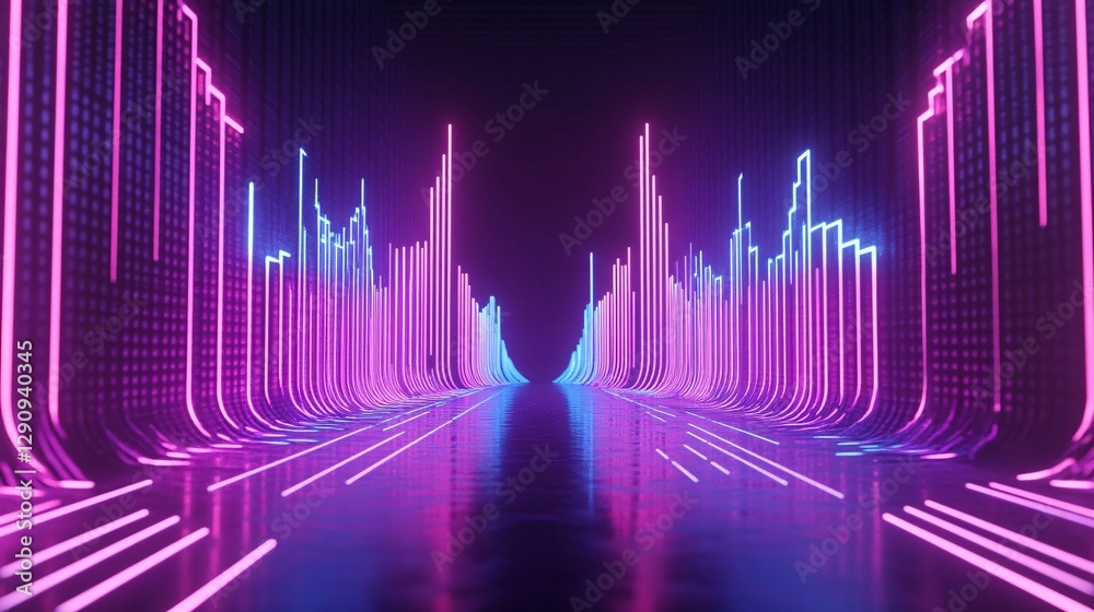 Wall mural a glowing neon musical equalizer background with dynamic patterns