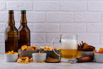 Beer and different snacks for Superbowl or football party