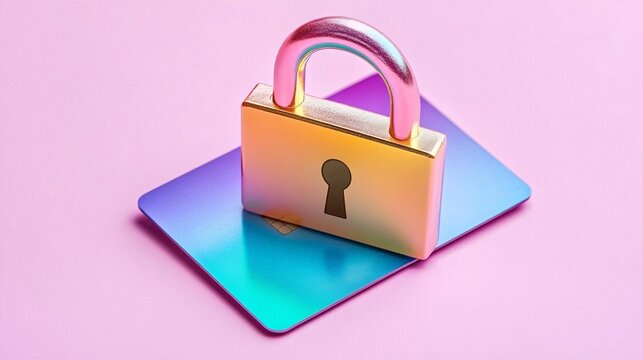 secure your privacy with a colorful padlock on a credit card background