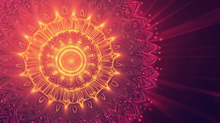 Fototapeta premium A glowing neon sunburst pattern background with warm, radiant colors