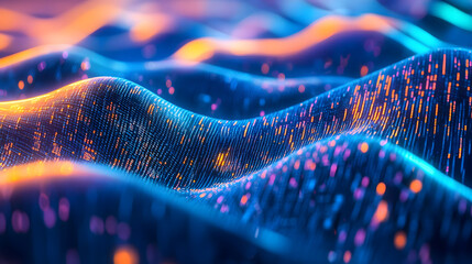 Data of crypto waves. 3D illustration of wavy lines in the information code field. Data flow cyber concept. Coding and technology