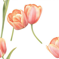 Vivid Watercolor-Style Three Pink and Orange Tulips Perfect for Stylish Creative Posters and Modern Floral Designs
