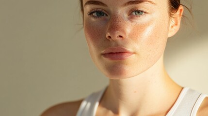 Close-up portrait of a woman with freckles