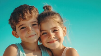 happy siblings hugging outdoors