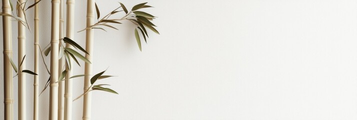 Naklejka premium 3d background minimalistic mockup with space for text, delicate bamboo stalks forming a natural tranquil frame