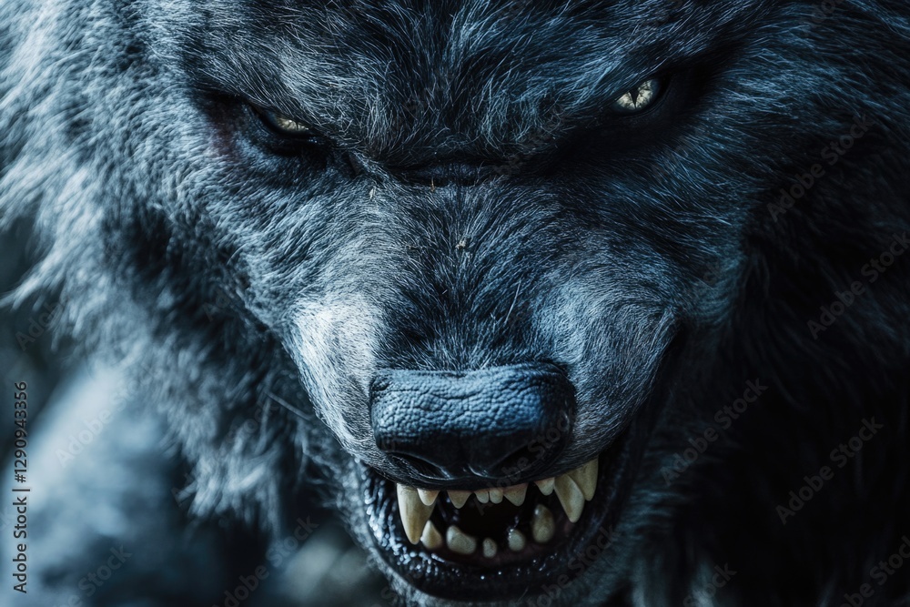 Poster a close-up image of a wolf's open mouth, suitable for wildlife or nature-related themes