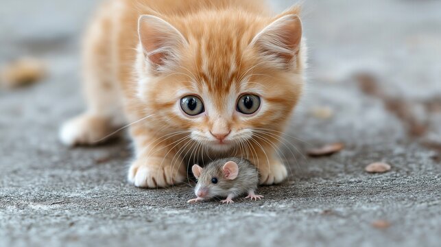 cute kitten with a little mouse