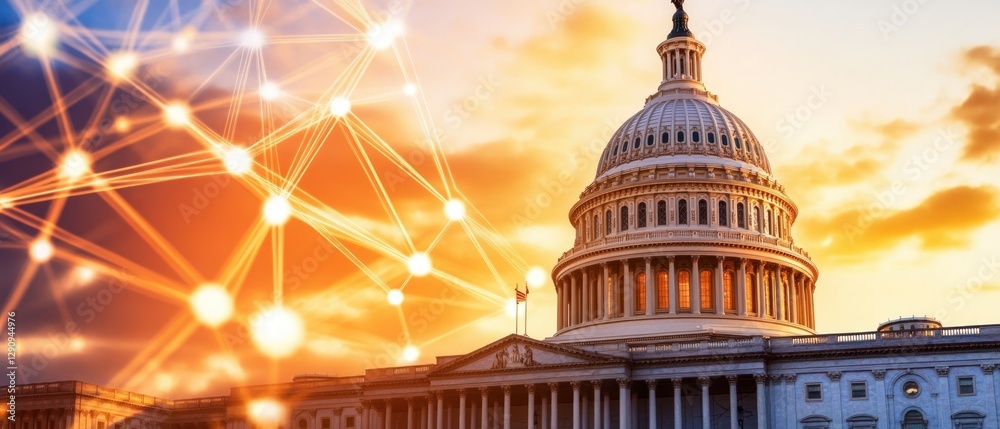 Poster The capitol building surrounded by a network of stars creating a dreamy scene