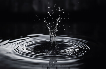 Elegant Monochrome Water Splash on Black Background Great for Modern Creative Graphics and Minimalist Design Projects