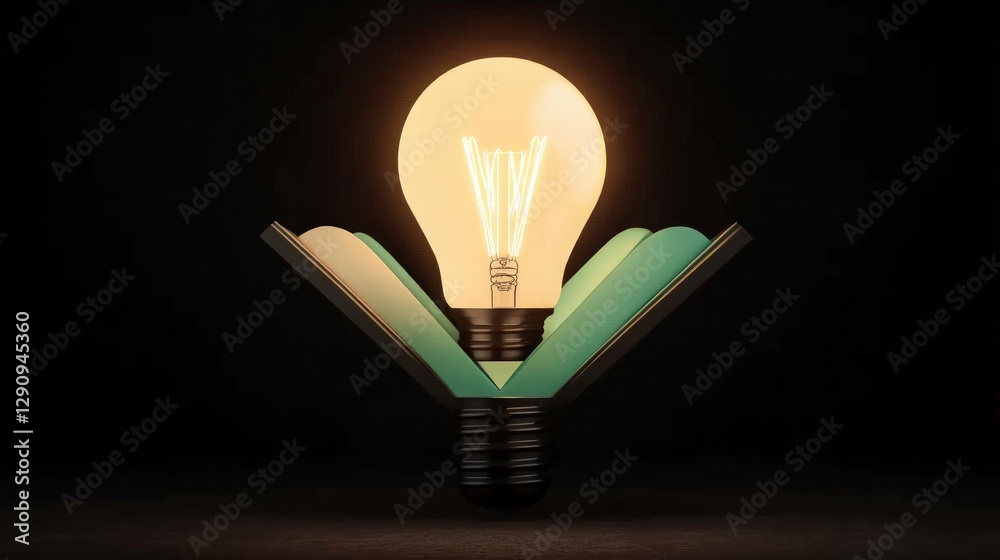 Poster light bulb illuminating a book symbolizing knowledge and creative ideas