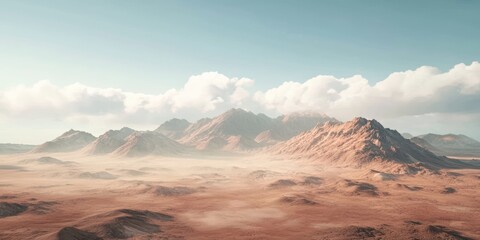 Naklejka premium 3d background minimalistic mockup with space for text, high-altitude plateau with rich earthy tones and soft clouds above
