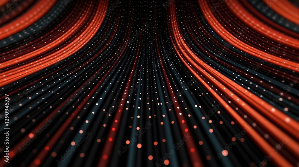 Poster abstract flowing lines with red and black contrast in a digital landscape