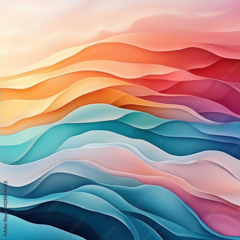 Aufkleber Colorful Abstract Waves in Pastel Tones Creating a Calm Mood for Design