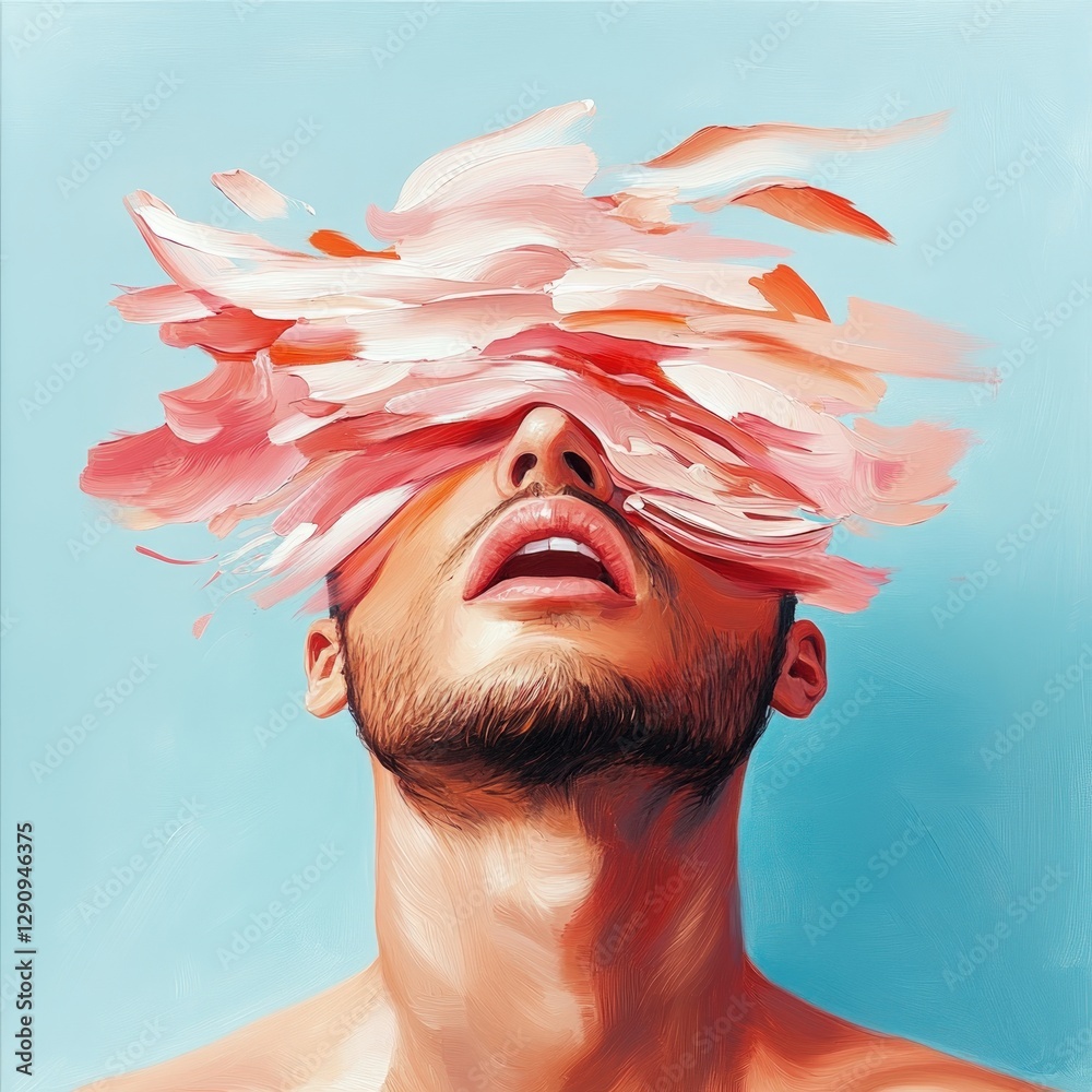 Poster abstract man with colorful brush strokes over face in artistic concept