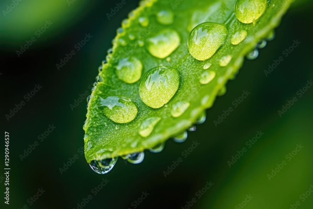 Poster A close-up view of a leaf with water droplets, great for use in nature or science contexts