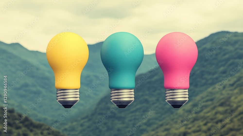 Poster three stylish light bulbs hanging elegantly from a string against a dark background