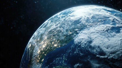 Obraz premium Image of the Earth from space at night with city lights and stars in the background