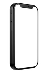 Sleek black smartphone with a blank screen. Modern smartphone design, showcasing a black frame. Minimalist smartphone, perfect for tech enthusiasts. Isolated on white background