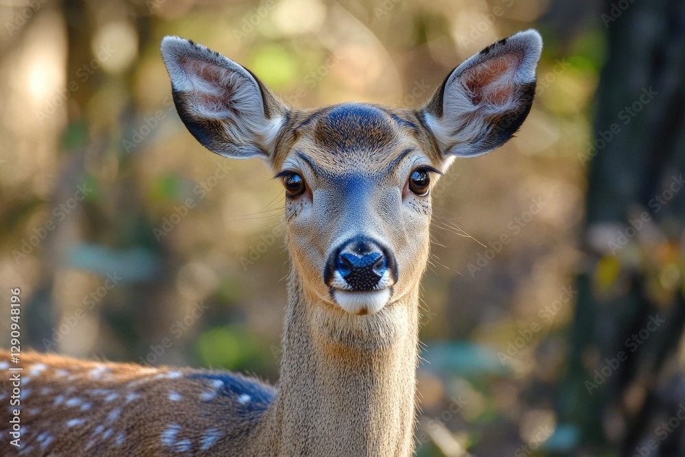 Poster A deer's face up close with trees in the background